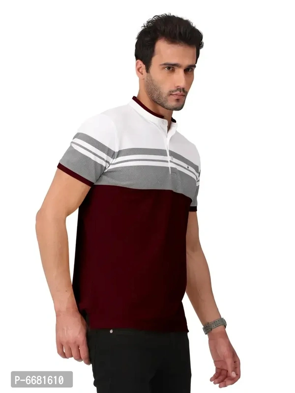 Stylish Cotton Straight Collar Chinese Collar Neck Color Block T-Shirt For Men - M