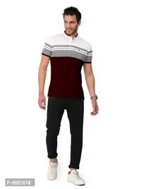 Stylish Cotton Straight Collar Chinese Collar Neck Color Block T-Shirt For Men - M