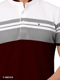 Stylish Cotton Straight Collar Chinese Collar Neck Color Block T-Shirt For Men - M