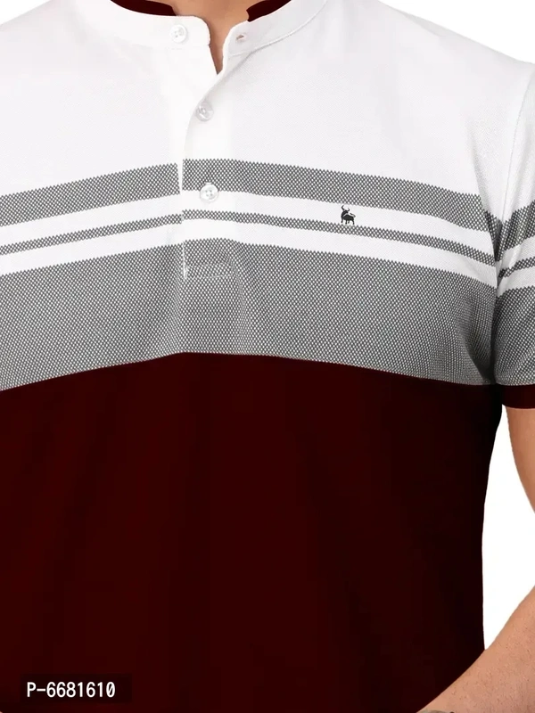 Stylish Cotton Straight Collar Chinese Collar Neck Color Block T-Shirt For Men - M