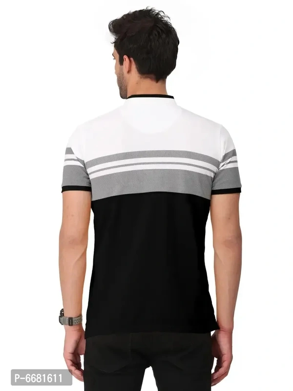 Stylish Cotton Straight Collar Chinese Collar Neck Color Block T-Shirt For Men - 4XL
