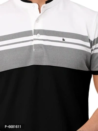 Stylish Cotton Straight Collar Chinese Collar Neck Color Block T-Shirt For Men - 4XL