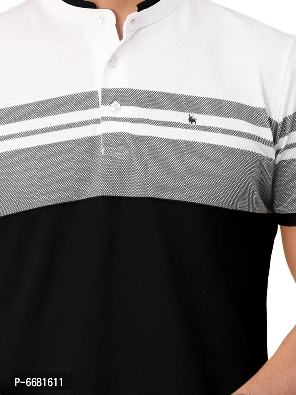 Stylish Cotton Straight Collar Chinese Collar Neck Color Block T-Shirt For Men - 4XL