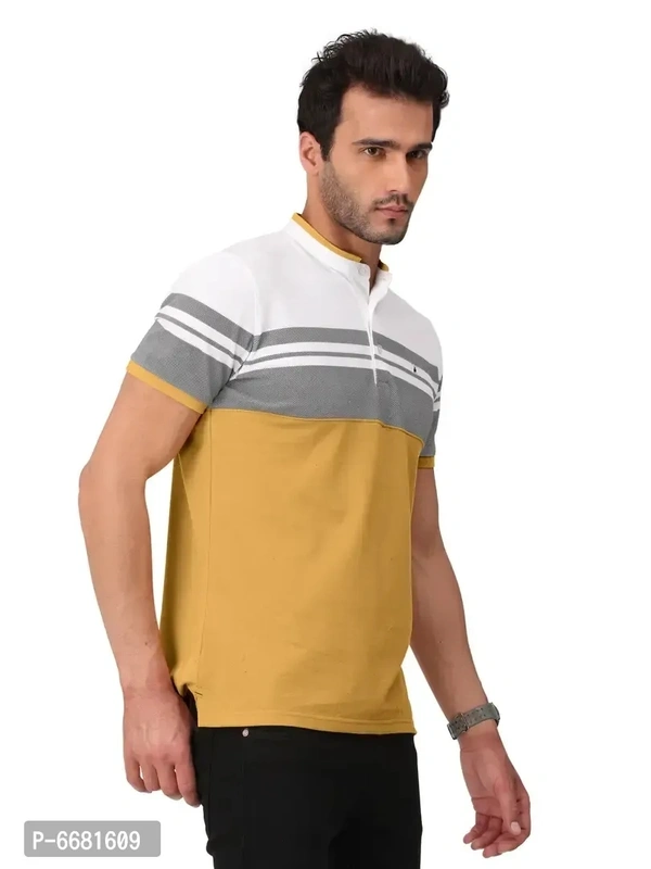 Stylish Cotton Straight Collar Chinese Collar Neck Color Block T-Shirt For Men - 4XL