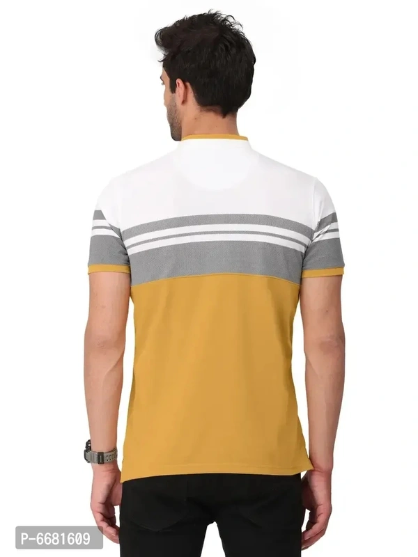 Stylish Cotton Straight Collar Chinese Collar Neck Color Block T-Shirt For Men - 4XL