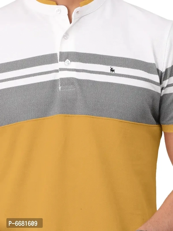 Stylish Cotton Straight Collar Chinese Collar Neck Color Block T-Shirt For Men - 4XL