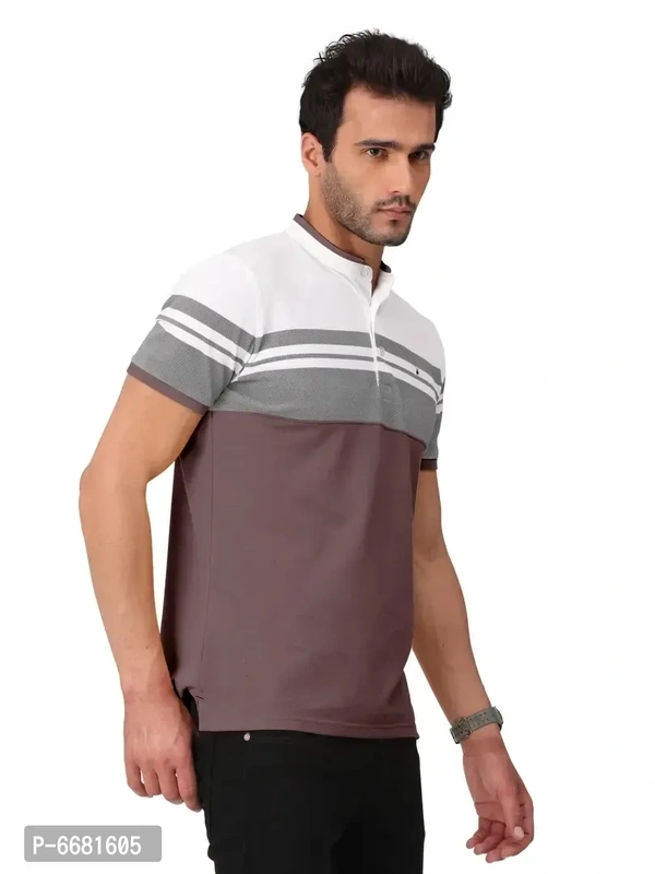 Stylish Cotton Straight Collar Chinese Collar Neck Color Block T-Shirt For Men - 3XL