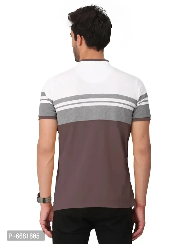 Stylish Cotton Straight Collar Chinese Collar Neck Color Block T-Shirt For Men - 3XL