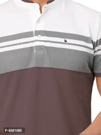 Stylish Cotton Straight Collar Chinese Collar Neck Color Block T-Shirt For Men - 3XL