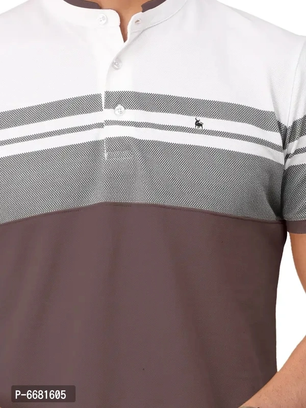 Stylish Cotton Straight Collar Chinese Collar Neck Color Block T-Shirt For Men - 3XL