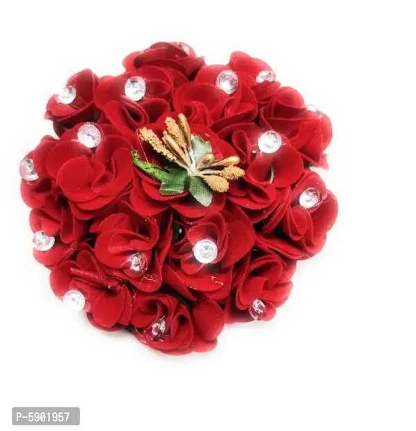 Red rose studed jura bun for women and girls