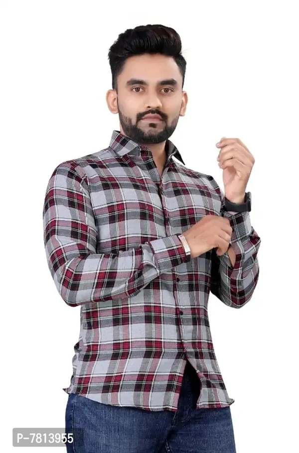 Mens casual solid cotton checks shirt - M