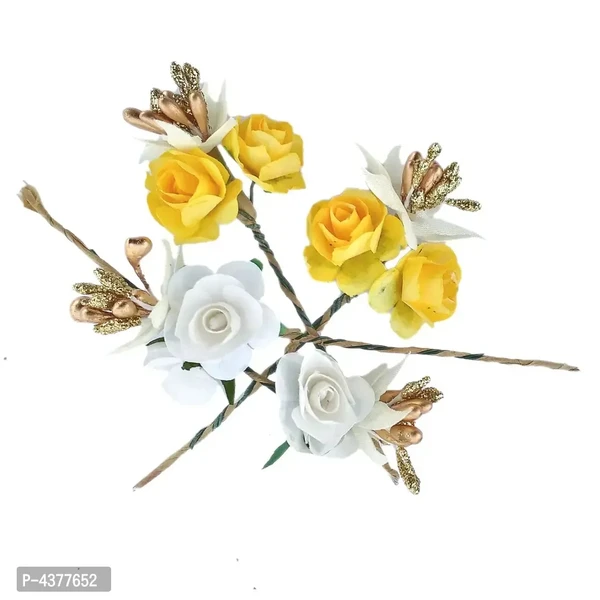 White Yellow Bridal Hair Bun Pin Accessories/Fancy Juda Pins Fabric Accessories - Set of 4