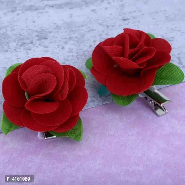 Trendy Fabric Red Rose Pair of Two Hair Clip for Women