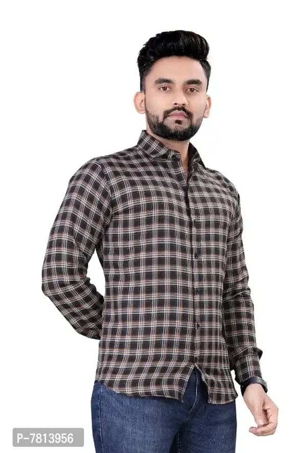 Mens casual solid cotton checks shirt - M