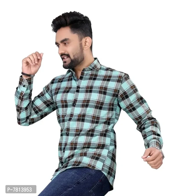 Mens casual solid cotton checks shirt - M