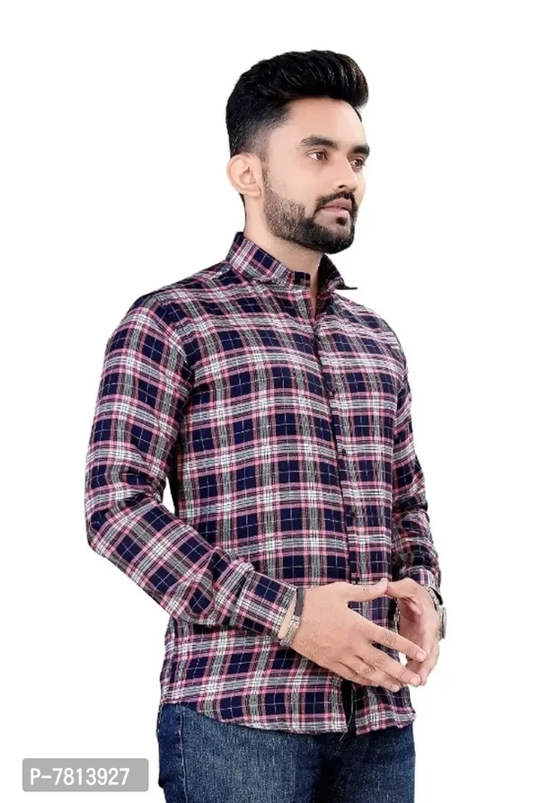 Mens casual solid cotton checks shirt - M