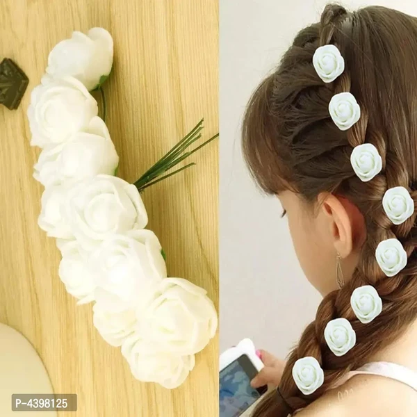 Pack Of 24Pcs, White Rose Flower Hair Juda Pin Hair Accessories For Women/ Girls