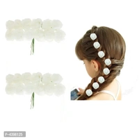 Pack Of 24Pcs, White Rose Flower Hair Juda Pin Hair Accessories For Women/ Girls