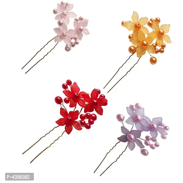 Juda Pins For Bridal And Girls Wedding Wear Use, Juda Pin Hair Decoration Accessories For Women/Girls Multi (Set Of 4)