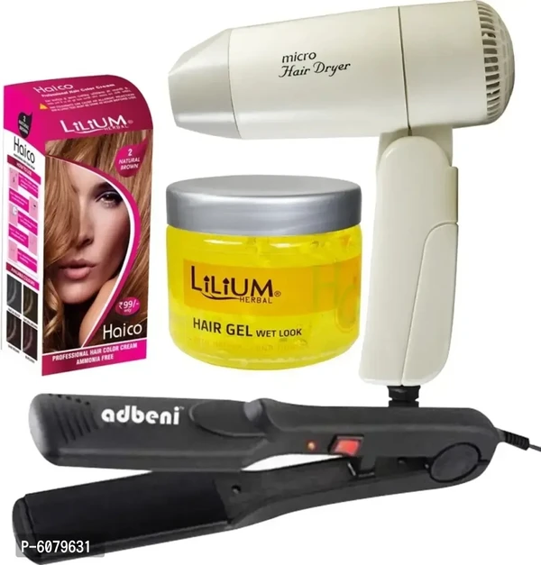 Lilium Wet Look Hair Gel Brown Hair Color With Hair Dryer and Straightener(Gc850) Pack Of 4 (4 Items In The Set)