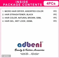 Lilium Wet Look Hair Gel Brown Hair Color With Hair Dryer and Straightener(Gc850) Pack Of 4 (4 Items In The Set)