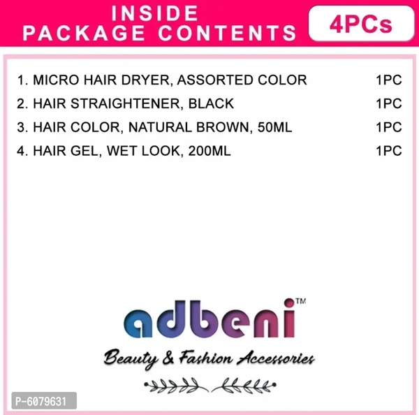 Lilium Wet Look Hair Gel Brown Hair Color With Hair Dryer and Straightener(Gc850) Pack Of 4 (4 Items In The Set)