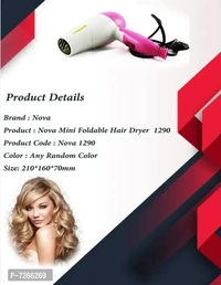 Nova 1290 Stylish Hair Dryer 2 Speed Control Electric Foldable Hair Dryer 1000 Watts Only Pack Of 1