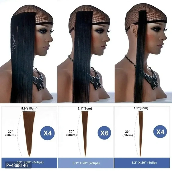 6Pcs 14 Clips 24-26 Inch Straight Full Head Clip In On Hair Extensions Women Lady Hairpiece (Brown)