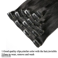 6Pcs 14 Clips 24-26 Inch Straight Full Head Clip In On Hair Extensions Women Lady Hairpiece (Black)
