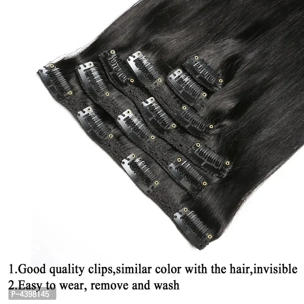 6Pcs 14 Clips 24-26 Inch Straight Full Head Clip In On Hair Extensions Women Lady Hairpiece (Black)
