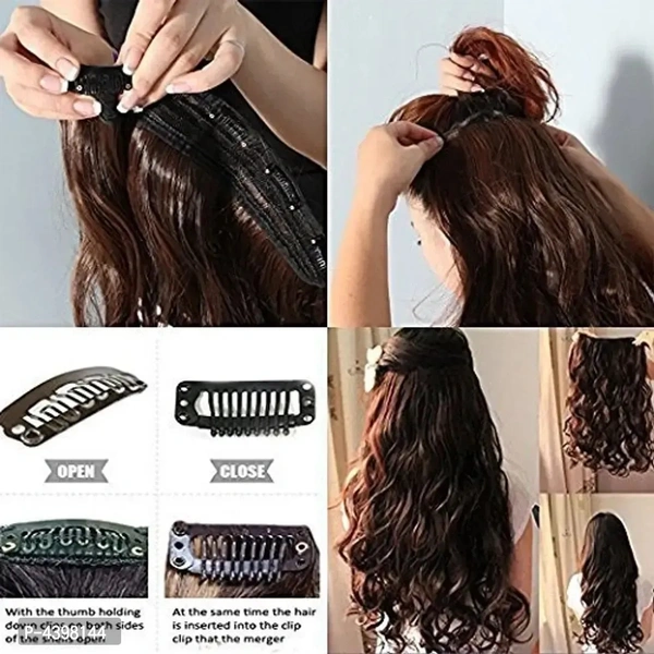 6Pcs 14 Clips 24-26 Inch Curly/Wavy Full Head Clip In On Hair Extensions Women Lady Hairpiece (Black)