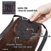 Tie Up Ponytail Human Hair Extensions With Ribbon Binding Comb Clip In Long Straight Pony Tail For Women, 20 Inch-Brown