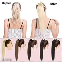 Tie Up Ponytail Human Hair Extensions With Ribbon Binding Comb Clip In Long Straight Pony Tail For Women, 20 Inch-Brown