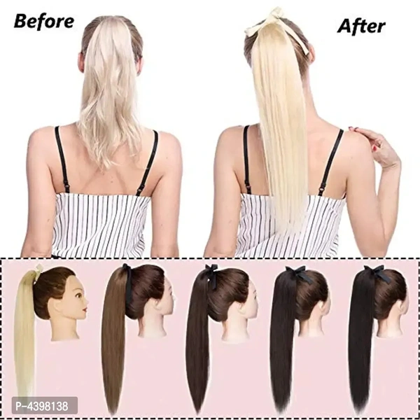 Tie Up Ponytail Human Hair Extensions With Ribbon Binding Comb Clip In Long Straight Pony Tail For Women, 20 Inch-Brown