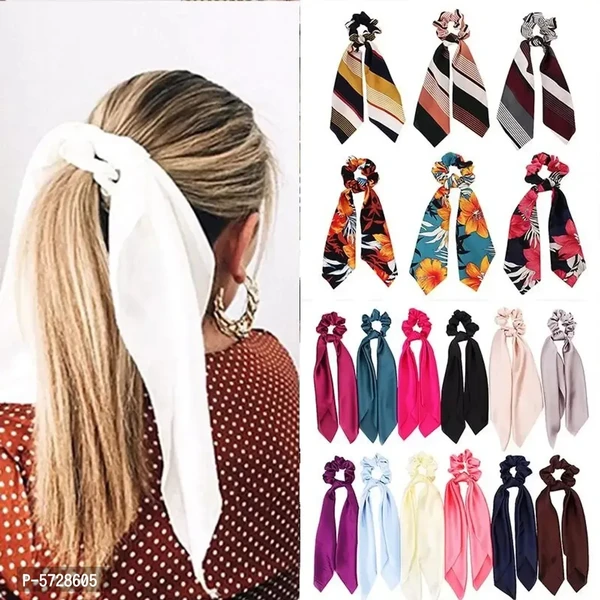 Satin Silk Elastic Hair Bands/Scarf Ponytail Holder Scrunchy Ties Vintage Accessories for Women, Spring and Summer and winter (PACK OF 3)