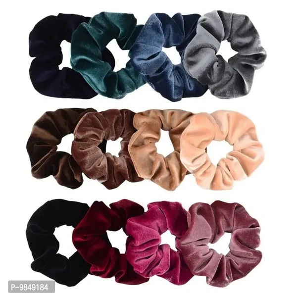 Velvet Fabric Hair Ties And Bands For Women 12 Pcs Pack- Multi Colors.