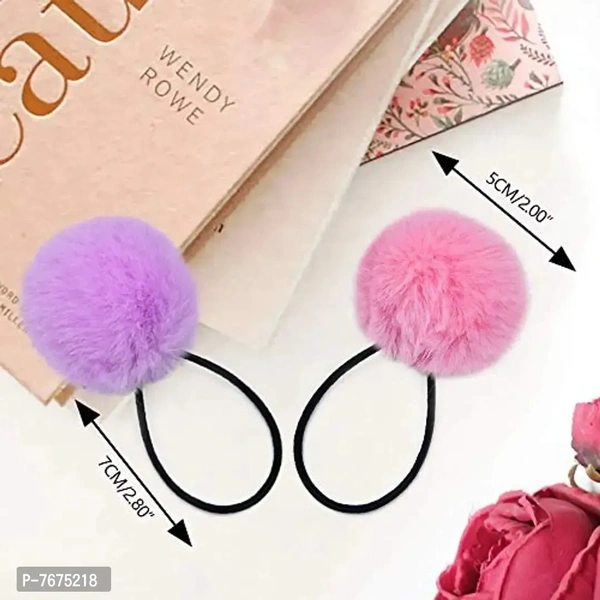APSAMBR&#174; 6PCS Girls Pompom Ponytail Holder Children Pom Pom Hair Tie 5 CM Bows Kids Elastic Rubber Bands Faux Fur Sweet Girl Head Wear(RANDOM COLOR WILL SEND)