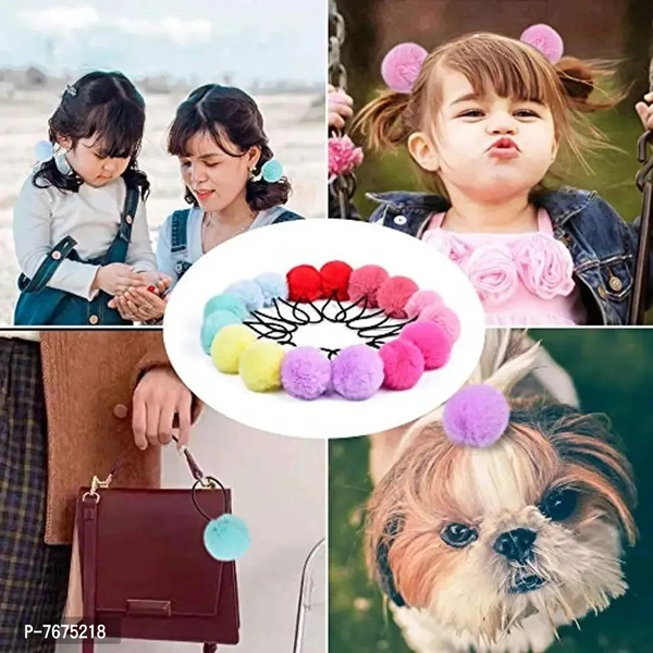 APSAMBR&#174; 6PCS Girls Pompom Ponytail Holder Children Pom Pom Hair Tie 5 CM Bows Kids Elastic Rubber Bands Faux Fur Sweet Girl Head Wear(RANDOM COLOR WILL SEND)