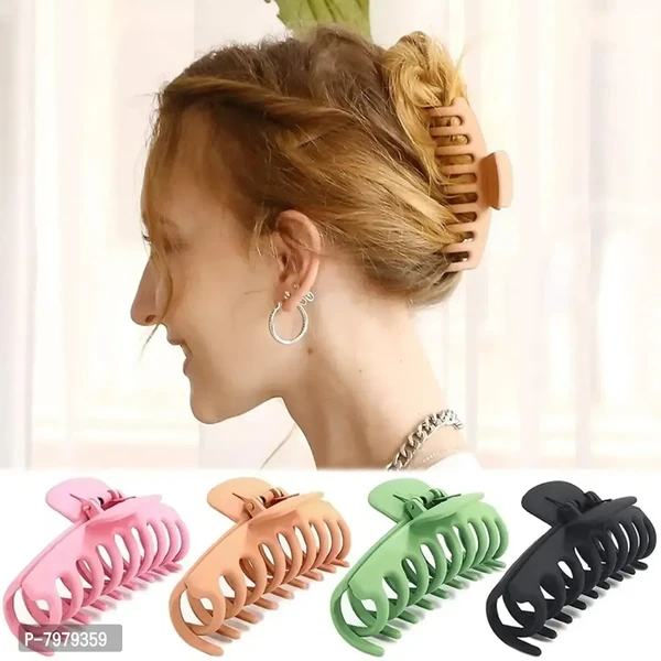 Multicolor Matte Finished Large Plastic Hair Clutcher for thin thick hair Accessories For Women Girls, pack Of 4