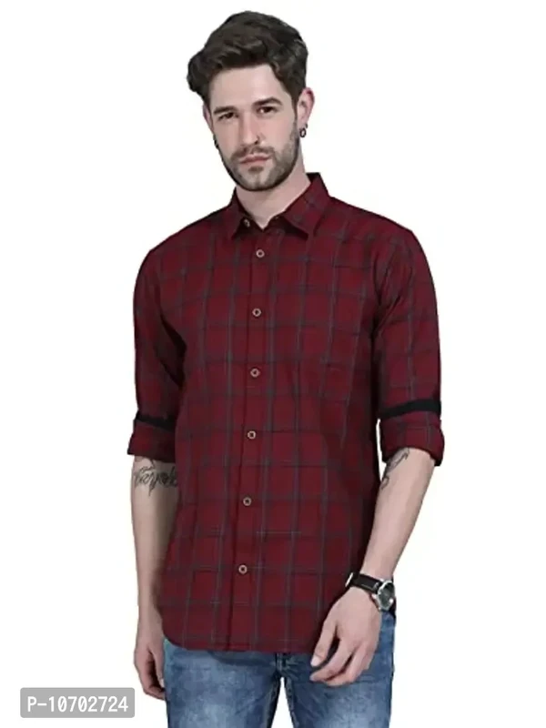 Stylish Maroon Cotton Long Sleeves Casual Shirt For Men - S, Maroon