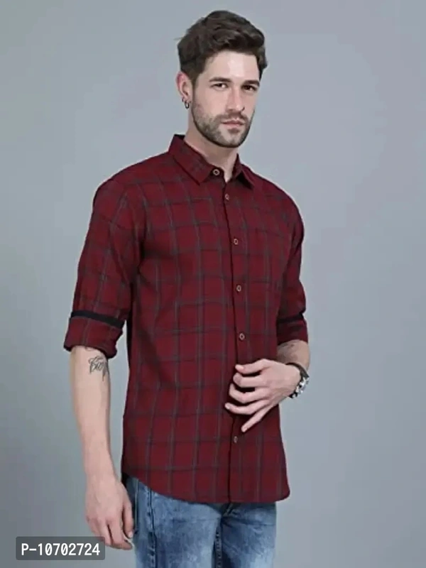 Stylish Maroon Cotton Long Sleeves Casual Shirt For Men - S, Maroon