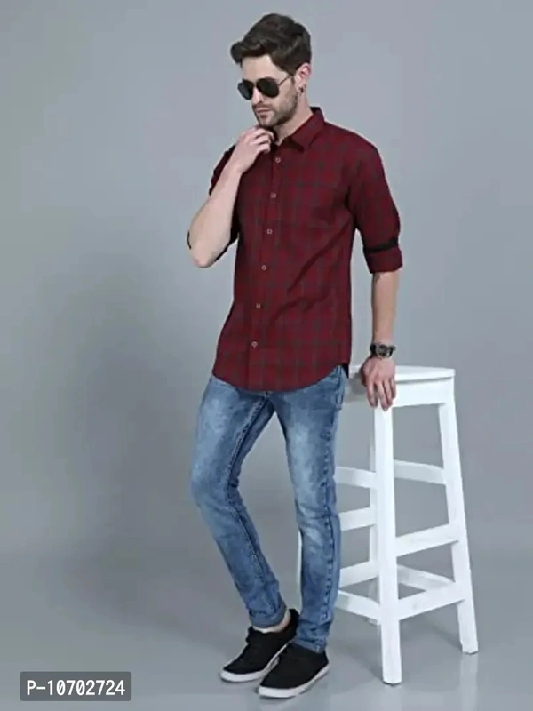 Stylish Maroon Cotton Long Sleeves Casual Shirt For Men - S, Maroon