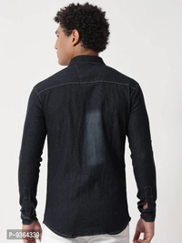 Fancy Denim Shirt For Men - Black, XL