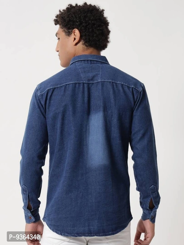Fancy Denim Shirt For Men - NavyBlue, S