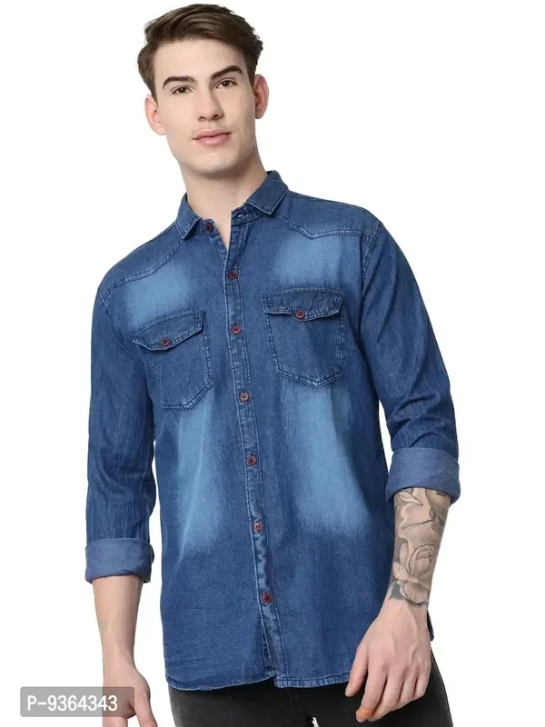 Fancy Denim Shirt For Men - S