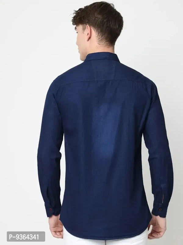 Fancy Denim Shirt For Men - Navy Blue, L