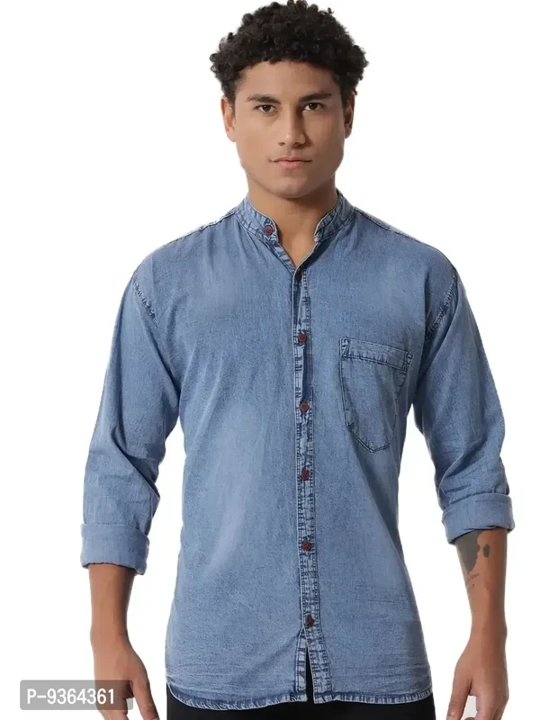 Fancy Denim Shirt For Men - Blue, S