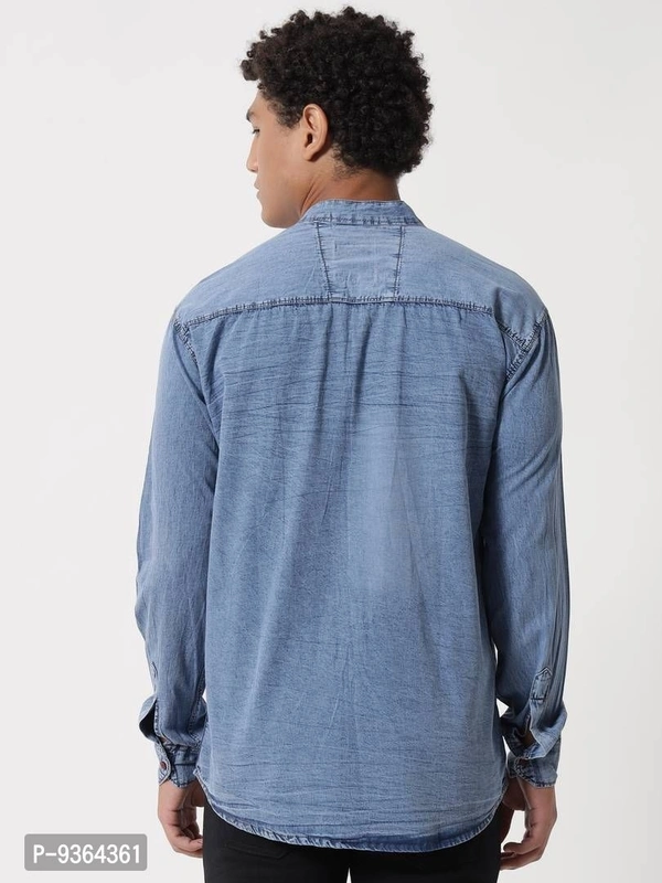 Fancy Denim Shirt For Men - Blue, M