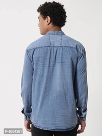 Fancy Denim Shirt For Men - Blue, 2XL